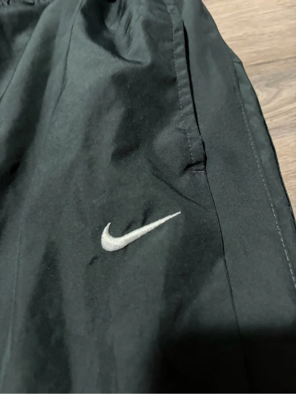 Nike Black Men's wind pants with White Swoosh and zip bottom - xxl